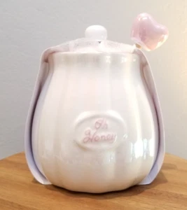 2024 Target Bullseye Valentines White Ceramic Honey Pot w/Pink Heart Dipper NEW - Picture 1 of 4