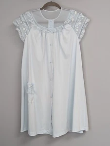 Vintage Shadowline Nylon Dressing Gown Short Sleeves Buttons S - Picture 1 of 6
