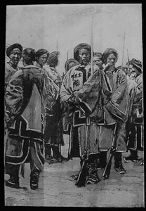 ANTIGUA Linterna Mágica Diapositiva LI COLGADO-CHANGS TROPAS C1900 ILUSTRACIÓN CHINA - Imagen 1 de 2