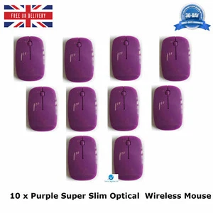 10 x Purple Super Slim Optical Wireless Mouse Slimline Mice 2.4G Range 1600 DPI - Picture 1 of 12