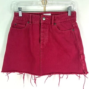 RVCA Denim Carpenter Mini Skirt Womens Size 28 Red Pockets 28X15 - Picture 1 of 9