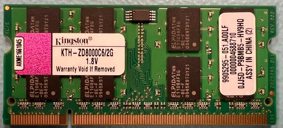 Kingston KTH-ZD8000C6/2G 2GB DDR2-800Mhz PC2-6400 SODIMM Memory RAM - Image 1 of 1