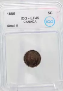 Moneda de 5 centavos Canadá 1885 - Níquel - Calificación ICG EF 45 - (BT726) - Imagen 1 de 4