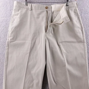 LL Bean Natural Fit Mens Khaki Pleated Cotton Pants Size 38x32 Preppy Dress Pant - Picture 1 of 7