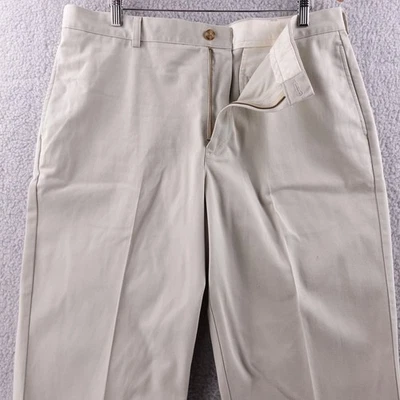 LL Bean Natural Fit Mens Khaki Pleated Cotton Pants Size 38x32 Preppy Dress Pant - Image 1 of 4
