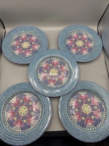 Dansk Signature Tiles Mosaic Salad Plates  9” Set Of 5 GREAT Condition Preowned - Picture 1 of 7