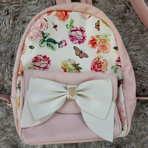 Betsey Johnson Butterfly Print Bow Detail Pink Backpack Purse - Picture 1 of 11