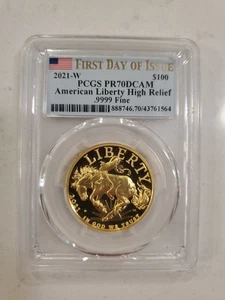 2021-W (PR70) 1 oz High Relief Proof Gold American Liberty $100 PCGS - Bronco - Picture 1 of 2