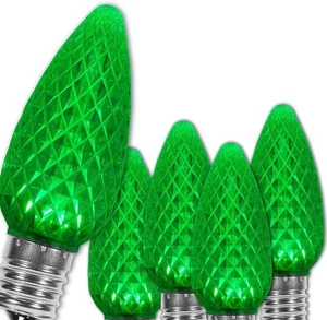 25-Pack C9 LED Christmas Bulbs – Shatterproof, E17 Base, Faceted, Green - Picture 1 of 5