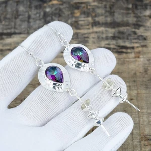 Rainbow Mystic Topaz Gemstone 925 Sterling Silver Jewelry Earring Birthday Gift - Picture 1 of 4