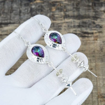 Rainbow Mystic Topaz Gemstone 925 Sterling Silver Jewelry Earring Birthday Gift - Image 1 of 4