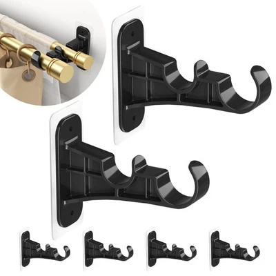 无钻双帘杆支架,6 件装黑色自粘窗帘杆... — 第 1/4 张图片