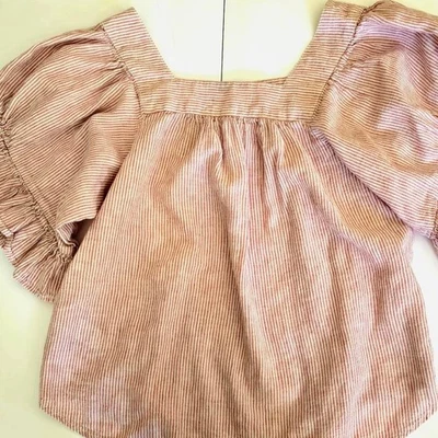 Blusa top para mujer de lino a rayas rojas y blancas Foto 1 de 2