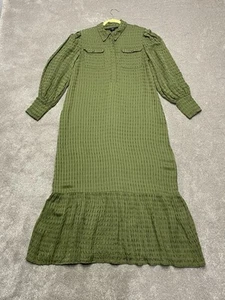 River Island Maxi Dress UK 12 Green Seersucker Long Sleeve Collared Core - Picture 1 of 17
