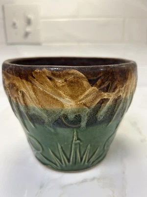 Vintage Robinson Ransbottom Pottery Sun and Moon Jardiniere Pot Planter 6" - Image 1 of 4