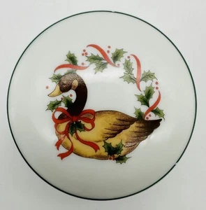 Caja de baratija redonda de cerámica de ganso de Navidad caja de anillo de recuerdos de Navidad. - Imagen 1 de 10