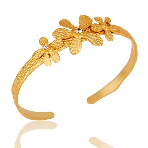 VALENTINO Bracciale oro giallo martellato floreale zircone bianco aperto regolabile braccialetto