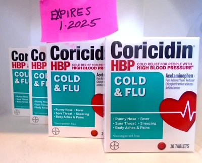 Coricidin HBP Cold & Flu Relief Tablets High Blood Pressure 10 Ct 4-PACK - Image 1 of 2