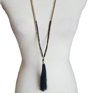Collana Nakamol Deliziosa Perline Doppio Filamento Nappa Nera Perline Vetro Sfaccettate - Foto 1 di 10