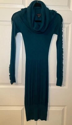 Vestido suéter para mujer Bebe verde azulado con cuello de capucha - hasta la rodilla - talla XL Foto 1 de 4