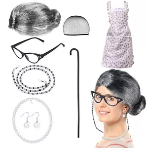 Old Lady Wig Accessories Granny Costume Wig for Halloween 100 Days School - Picture 1 of 7