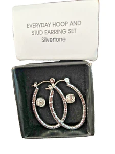 Avon Everyday Hoop And Stud Earring Set - Silvertone - Picture 1 of 2
