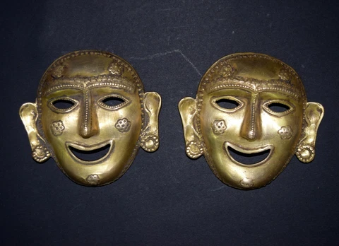 Brass Face Wall Hanging Set Of 02 Hangings Tribal Man Smiley Face Mask RU88 Cover