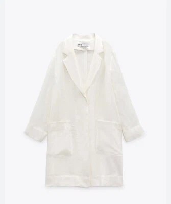 zara linen oyster coat with pockets ref 4043/262 - Image 1 of 3