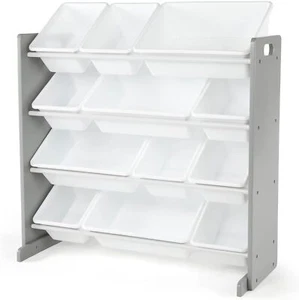New- Grey/White Kids Toy Organizer with 12 Storage Bins, Toddler - Picture 1 of 6
