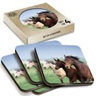 4 x verpackte quadratische Untersetzer - Stute Fohlen Pferd Pony Mädchen #2340
