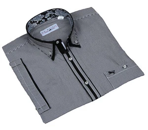 Elegante Camicia in Microfibra a Righe Bianco e Nero, Camicia Estiva Leggera Uomo - Foto 1 di 6