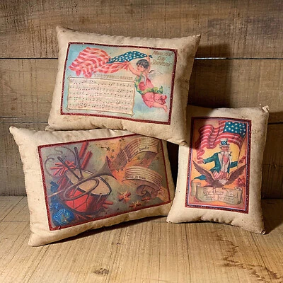 Primitive Fabric Americana Pillow with Vintage Design #4357 Handmade - Image 1 of 4