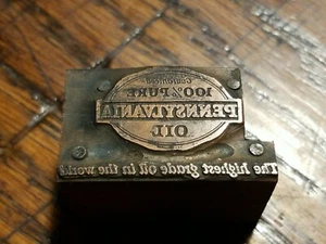 Vintage Letterpress Printing Block Advertising Logo- Pennsylvania Oil- B1 - Picture 1 of 7