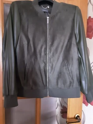 New Ruth Langsford Bomber Jacket Faux Suade And Faux Leather in Khaki 46in chest - Image 1 of 3