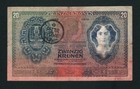 Austria Hungary 20 Korona 1907 stamped FIUME , Italy . Scarce banknote. Pick #10