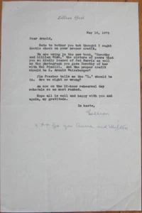 LILLIAN GISH 1973 TLS Autograph / Signed-Letter - Stage & Screen Actress - Picture 1 of 1
