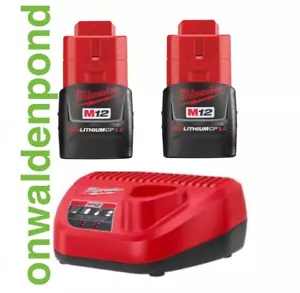 MILWAUKEE GENUINE M12 12-VOLT 12V 2.0AH x 2 LITHIUM-ION BATTERY +CHARGER SET NEW - Picture 1 of 2