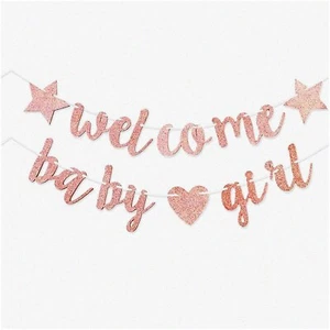 Rose Gold Glitter "Bundle of Joy" Baby Girl Party Banner - Sparkling Paper Sign - Picture 1 of 6