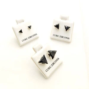3 Pairs Black Cubic Zirconia Triangle Earrings Studs 4mm, 6mm, 8mm NEW - Picture 1 of 9