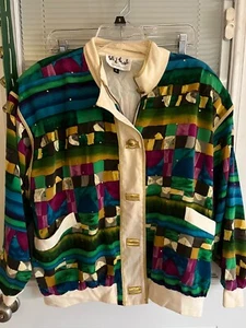 Talk Of The Walk Jacket Bomber Retro 80/90s Button Multicolor Sz L Windsuit EUC - Picture 1 of 7