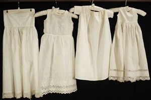 ANTIQUE VICTORIAN CHILDS COTTON WHITE SLIPS, ANTIQUE BABY DRESS, LOT OF 4 - Picture 1 of 12