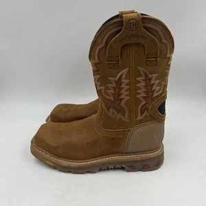 justin mens 9D montana rust leather square nano comp toe pull on work boots - Picture 1 of 8