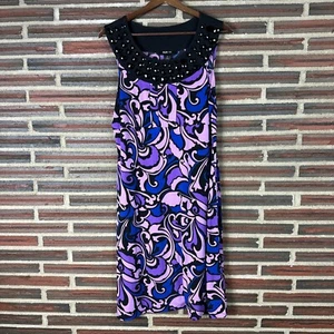 Style & Company Midi Dress Casual Purple Black Colorful Cap Sleeve Office Womens - Imagen 1 de 3