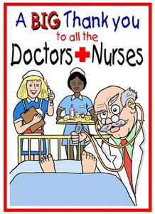 DANKE AN ALLE ÄRZTE UND KRANKENSCHWESTERN CARTOONKARTE 8""x6"" KOSTENLOSER VERSAND 1. KLASSE - Bild 1 von 2