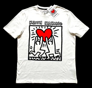 KEITH HARING Heart T-Shirt XStoXL White Cotton Short Sleeve BNWT Primark License - Picture 1 of 1
