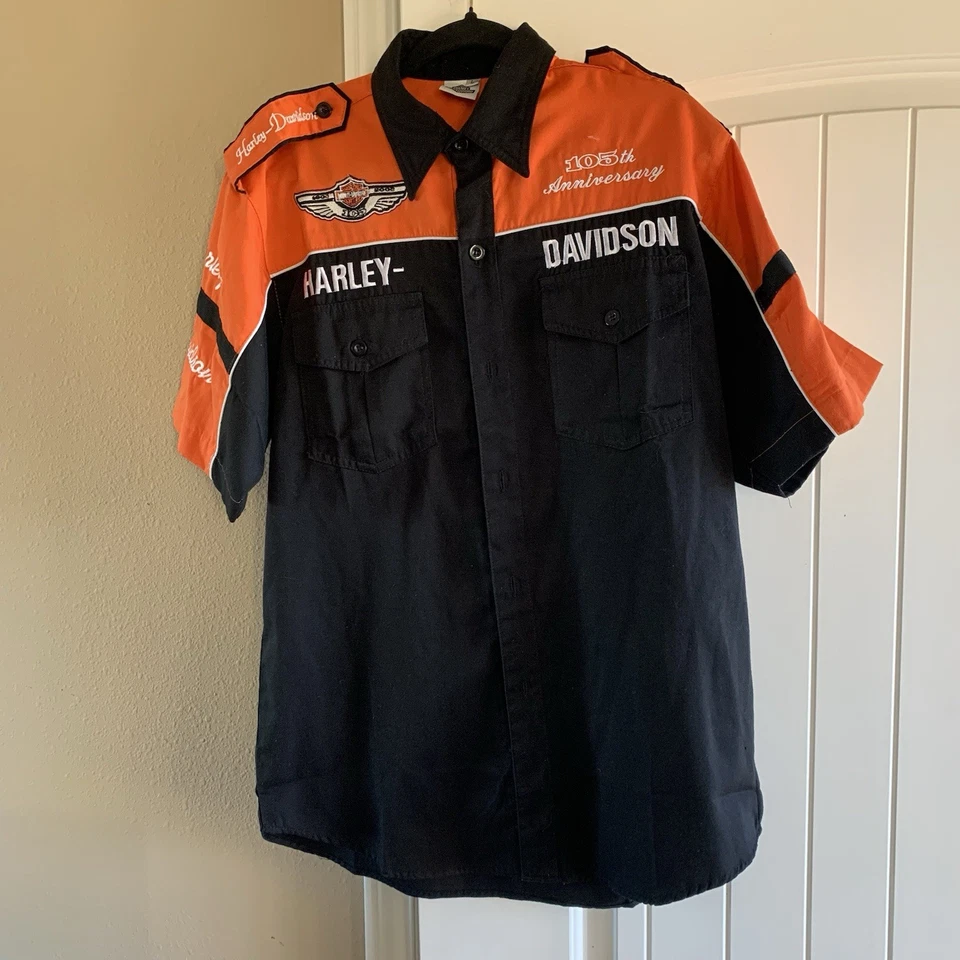 Camisa Harley Davidson Manga Corta Botón Hombre Talla L Grande Motociclista Garaje Foto 1 de 4