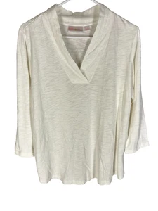 Camisa BELLE KIM GRAVEL M Blanca Algodón Modal Cuello en V Costera Minimalista NUEVA - Imagen 1 de 5