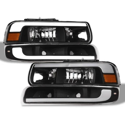 Topline For 99-02 Silverado/00-06 Suburban/Tahoe LED Strip Headlights+Bumper Blk Foto 1 de 4