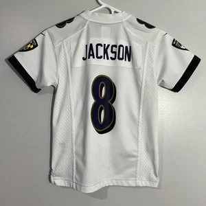 Camiseta de fútbol americano Nike NFL Baltimore Ravens Lamar Jackson blanca juvenil pequeña 8 - Imagen 1 de 10
