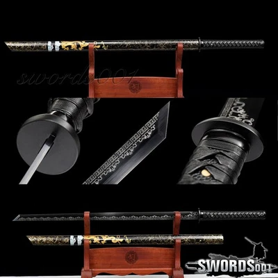 Dragon Painted Saya Carbon Steel Ninja Sword Nice Pattern Black Blade Ninjato - Image 1 of 4